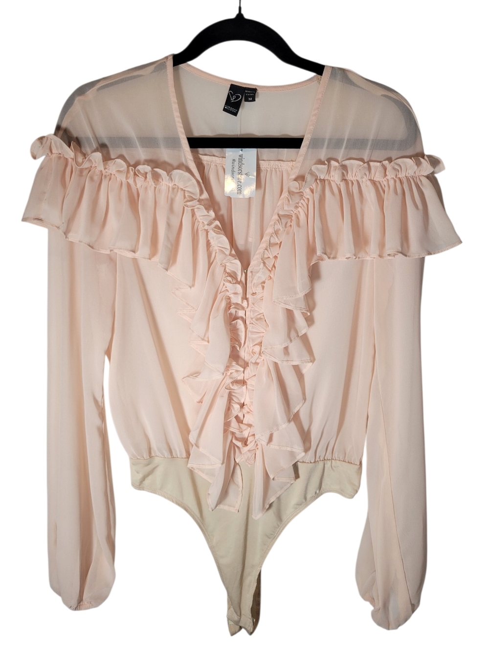 Windsor pink sheer chiffon ruffle body suit Size Medium NWT - Picture 9 of 9